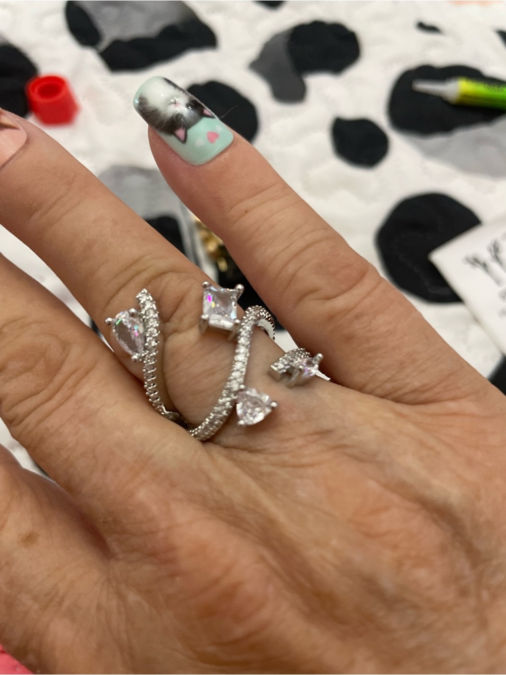 Swarovski Silver-Tone Multi-Row Open Ring with Clear Stones